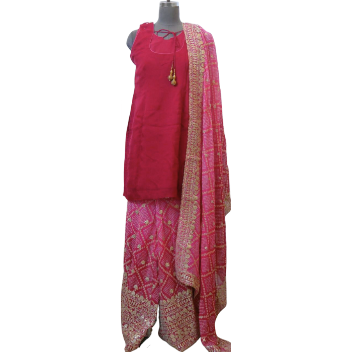 FUSCHIA PINK SHARARA SET WITH GEORGETTE TISSUE KURTA AND CHIFFON GEORGETTE SHARARA WITH GOTA AND RESHAM WORK