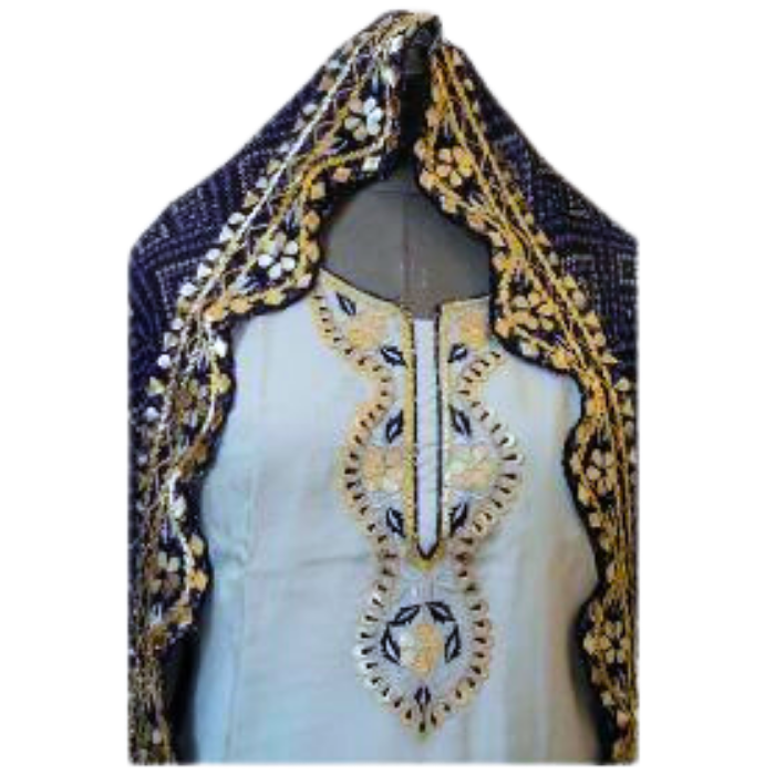 SHARARA SET WITH ICE BLUE KURTA AND NAVY BANDHANI SHARARA WITH INTRICATE WORK AND CHIFFON DUPATTA