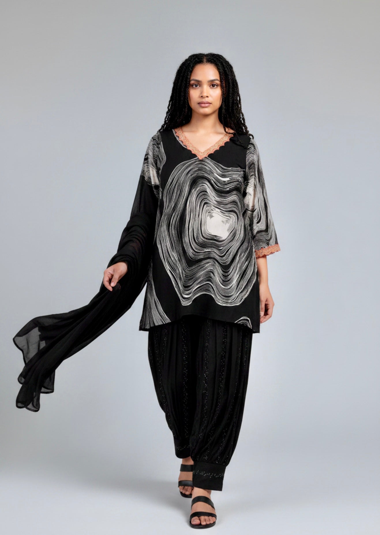 Crepe silk kurta with afghani shalwar