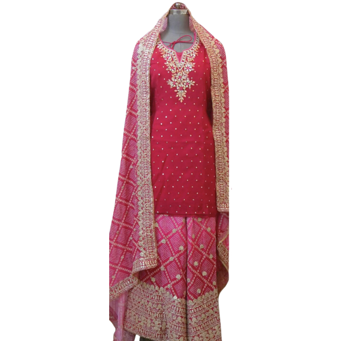 FUSCHIA PINK SHARARA SET WITH GEORGETTE TISSUE KURTA AND CHIFFON GEORGETTE SHARARA WITH GOTA AND RESHAM WORK
