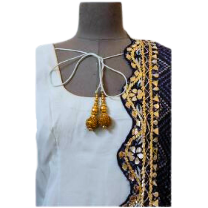 SHARARA SET WITH ICE BLUE KURTA AND NAVY BANDHANI SHARARA WITH INTRICATE WORK AND CHIFFON DUPATTA